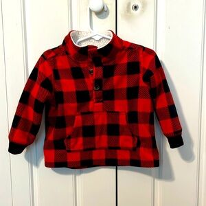 Carters brand red and black buffalo plaid fleece pullover.
